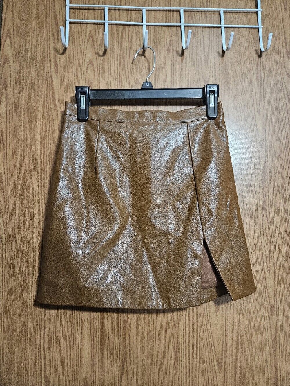 Vici Brown Faux Leather Polyurethane Blend Split Size Mini Skirt Size Small!
